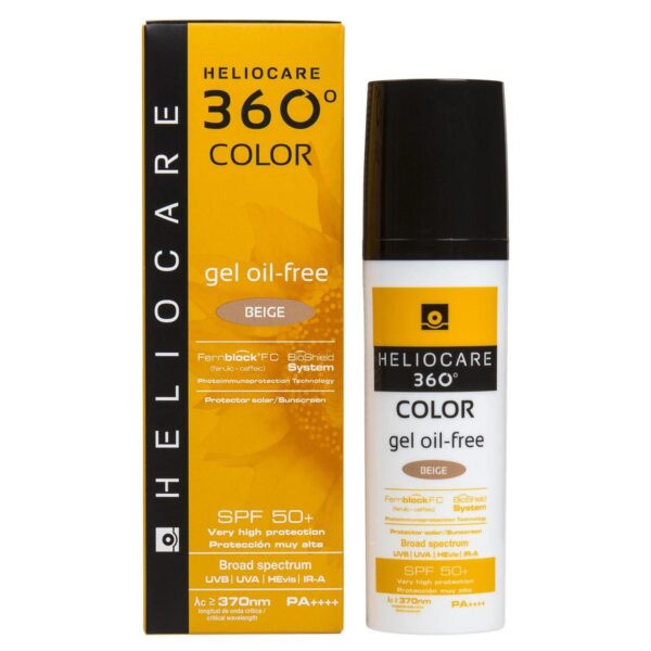 Heliocare 360° Gel Oil-Free Color Beige FPS50+, Es un Foto Maquillaje para pieles mixtas o grasas, brinda una combinación de fotoprotección avanzada con los beneficios del maquillaje.