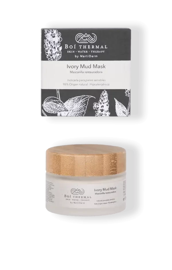 Ivory Mud Mask 50 ml Boí Thermal by Marti Derm, Las pieles sensibles tienen por fin una mascarilla adecuada a sus necesidades. Esta mascarilla es ideal para aplicarla después de una exposición solar, de la depilación del labio superior o incluso para nutrir la piel de codos y rodillas muy secos.